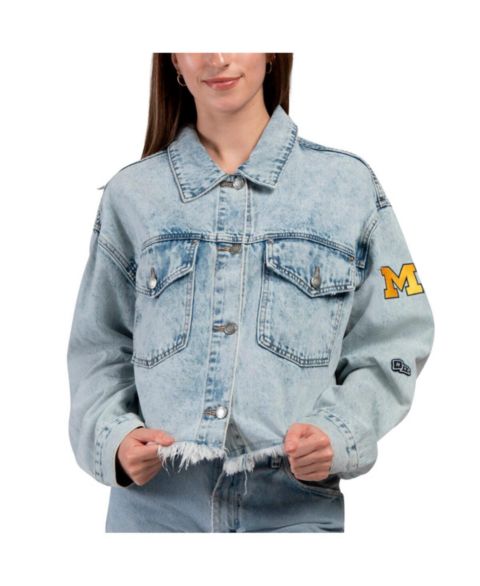 Женские куртки Hype And Vice Women's Denim Michigan Wolverines Lightwash Full-Button Jean Jacket