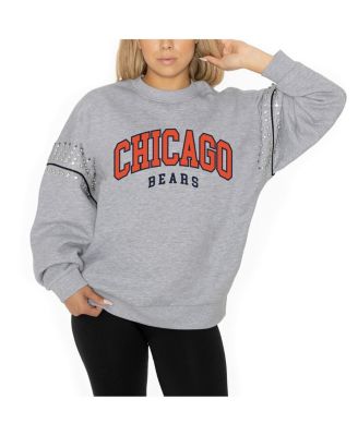 Gameday Couture - Women's Ash Chicago Bears Rhinestone Drop Shoulder Oversized Fleece Pullover Sweatshirt
