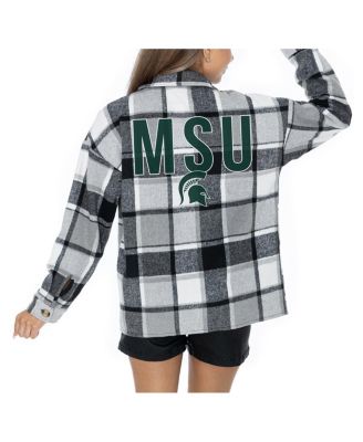 Gameday Couture - Women's Grey Michigan State Spartans Long Sleeve Brushed Plaid Button-Up Overshirt Jacket