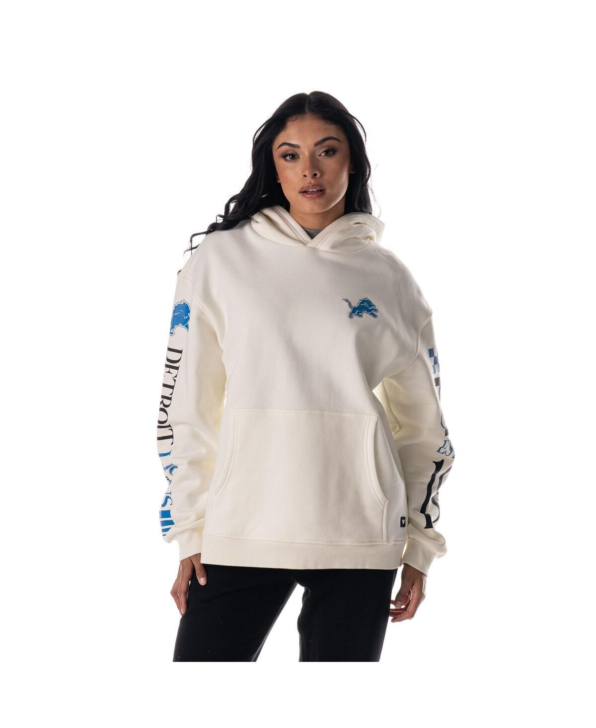 The Wild Collective Men's And Women's Cream Detroit Lions Stacked Graphic Sleeve Fleece Hoodie In White