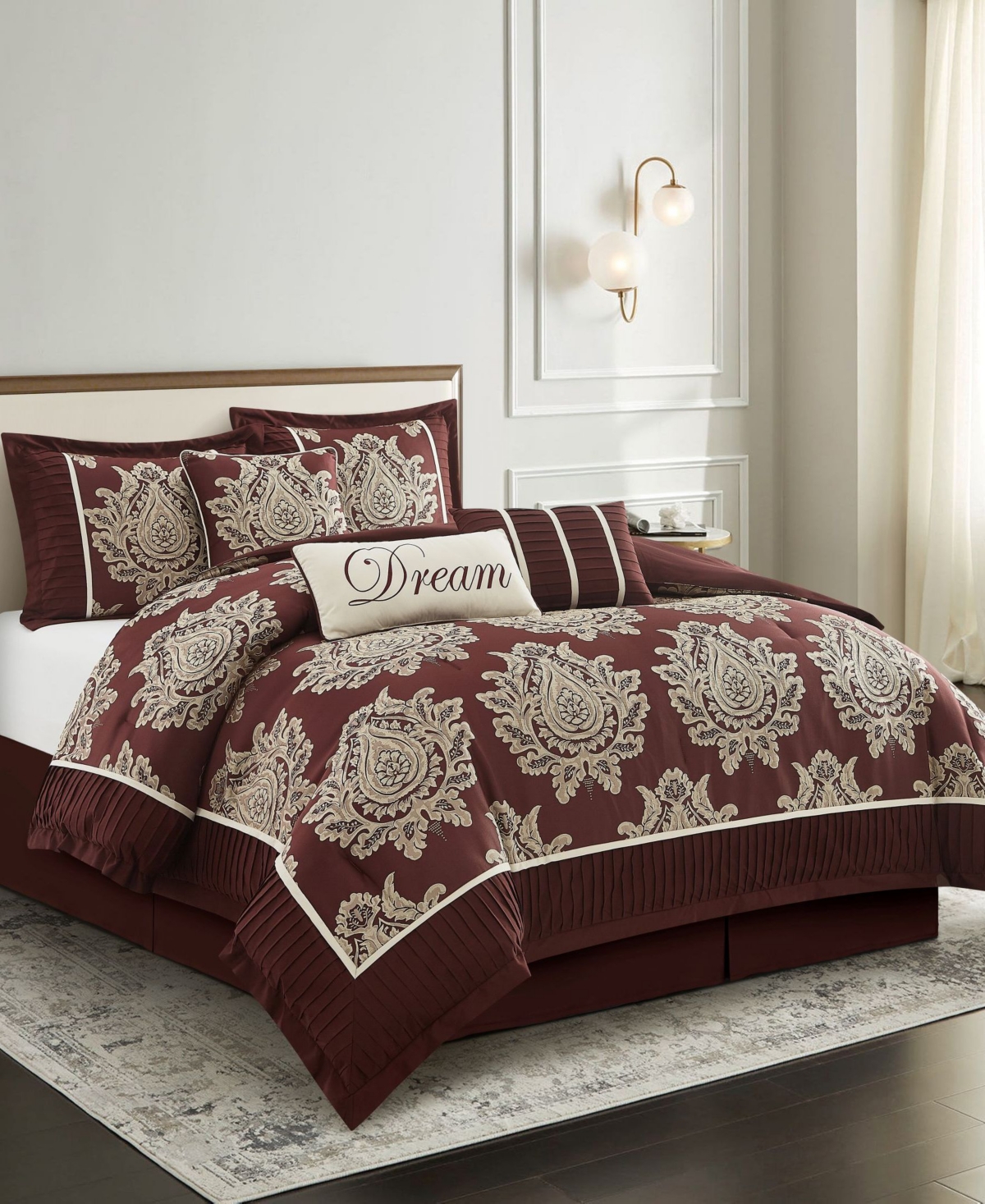 Stratford Park Therese Damask 7-pc. Comforter Set, King In Burgundy