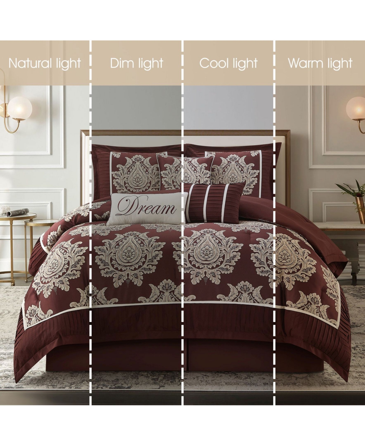 Stratford Park Therese Damask 7-pc. Comforter Set, King In Burgundy