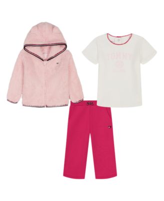 Tommy Hilfiger - Baby Girls 3-Piece Crewneck T-Shirt, Hoodie, and Pants Set