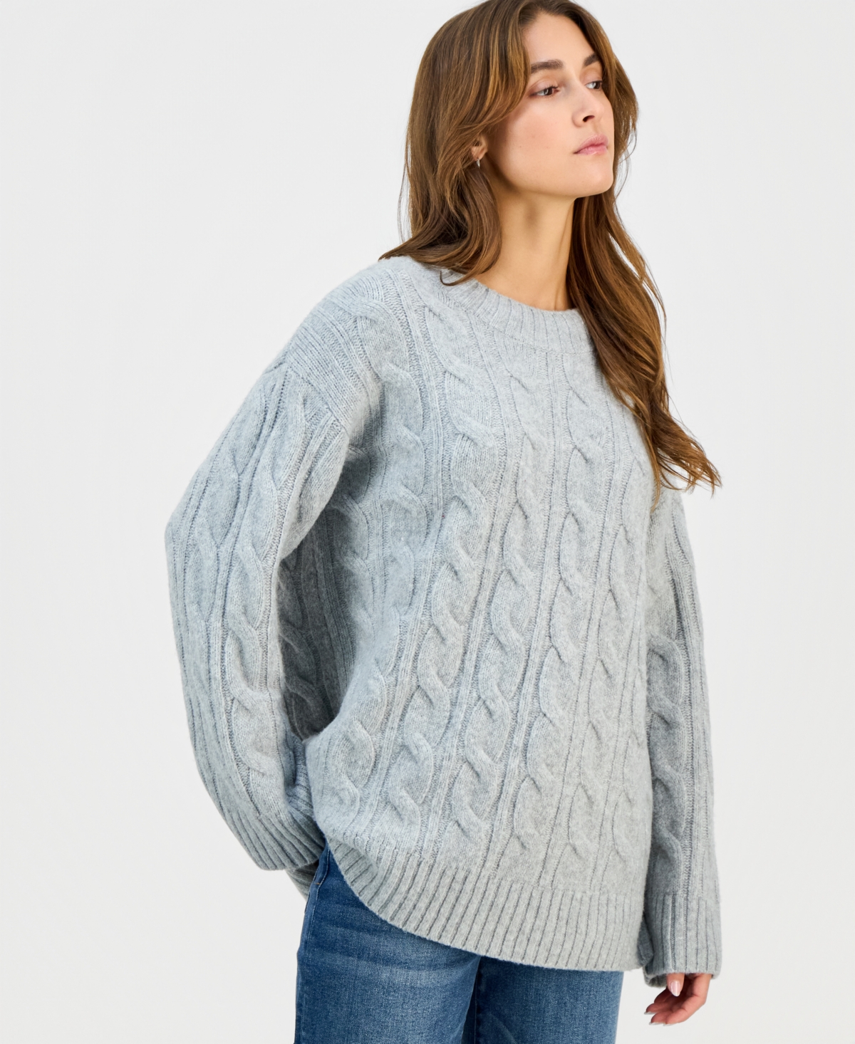 Hippie Rose Juniors' Oversized Cable-Knit Sweater