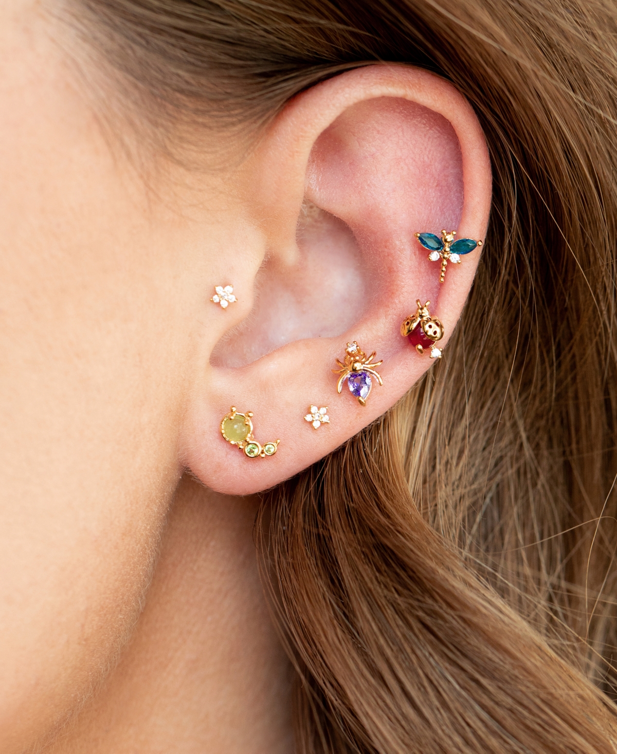 Girls Crew Crystal Multi-color Bug Me Stud Set In Gold