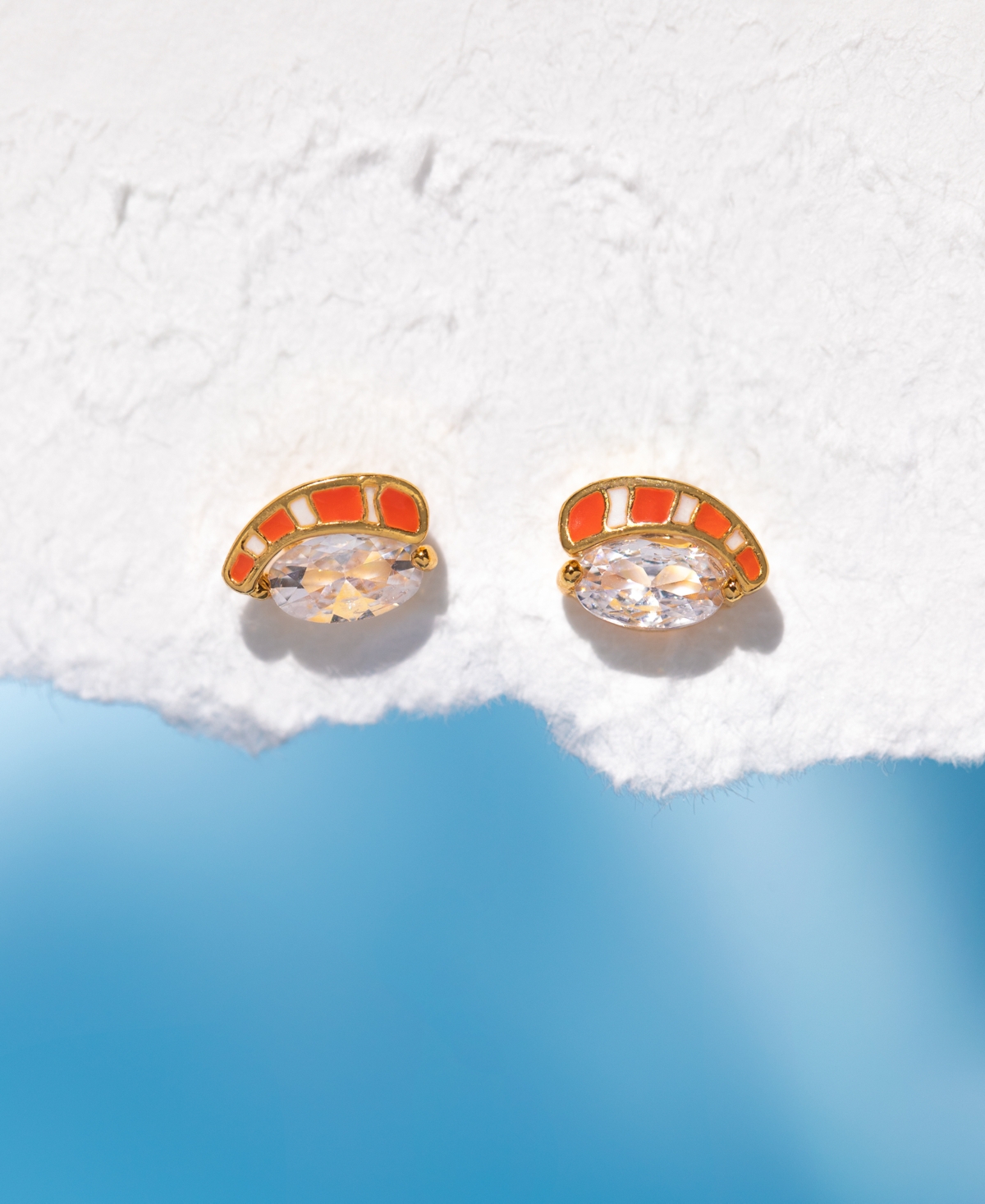Girls Crew Crystal Gold Plated Salmon Nigiri Studs