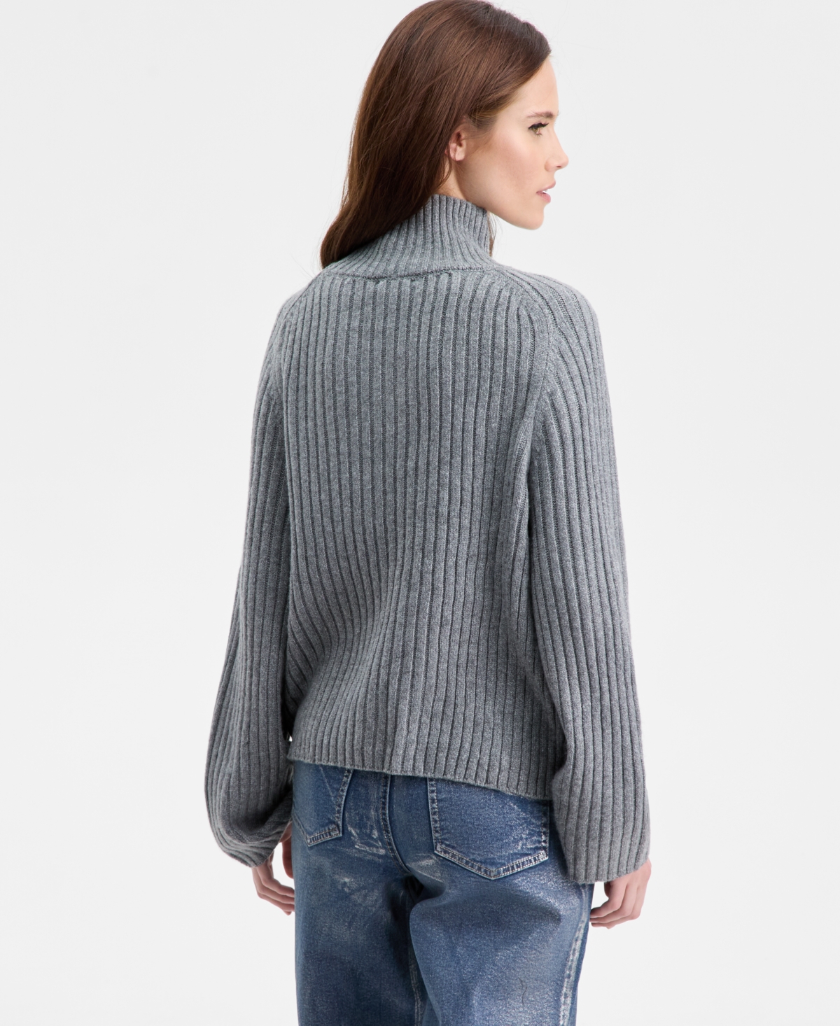 Bar Iii Women's Mock-neck Ribbed Sweater, Macy's Exclusive In Gray
