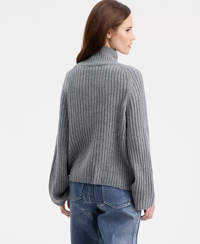 Women's Mock-Neck Ribbed Sweater - thumbnail 2