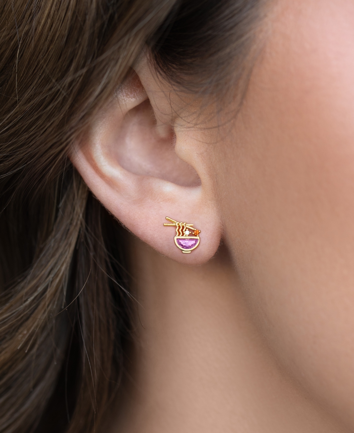 Girls Crew Crystal Gold Plated Ramen Stud Earrings In Gold