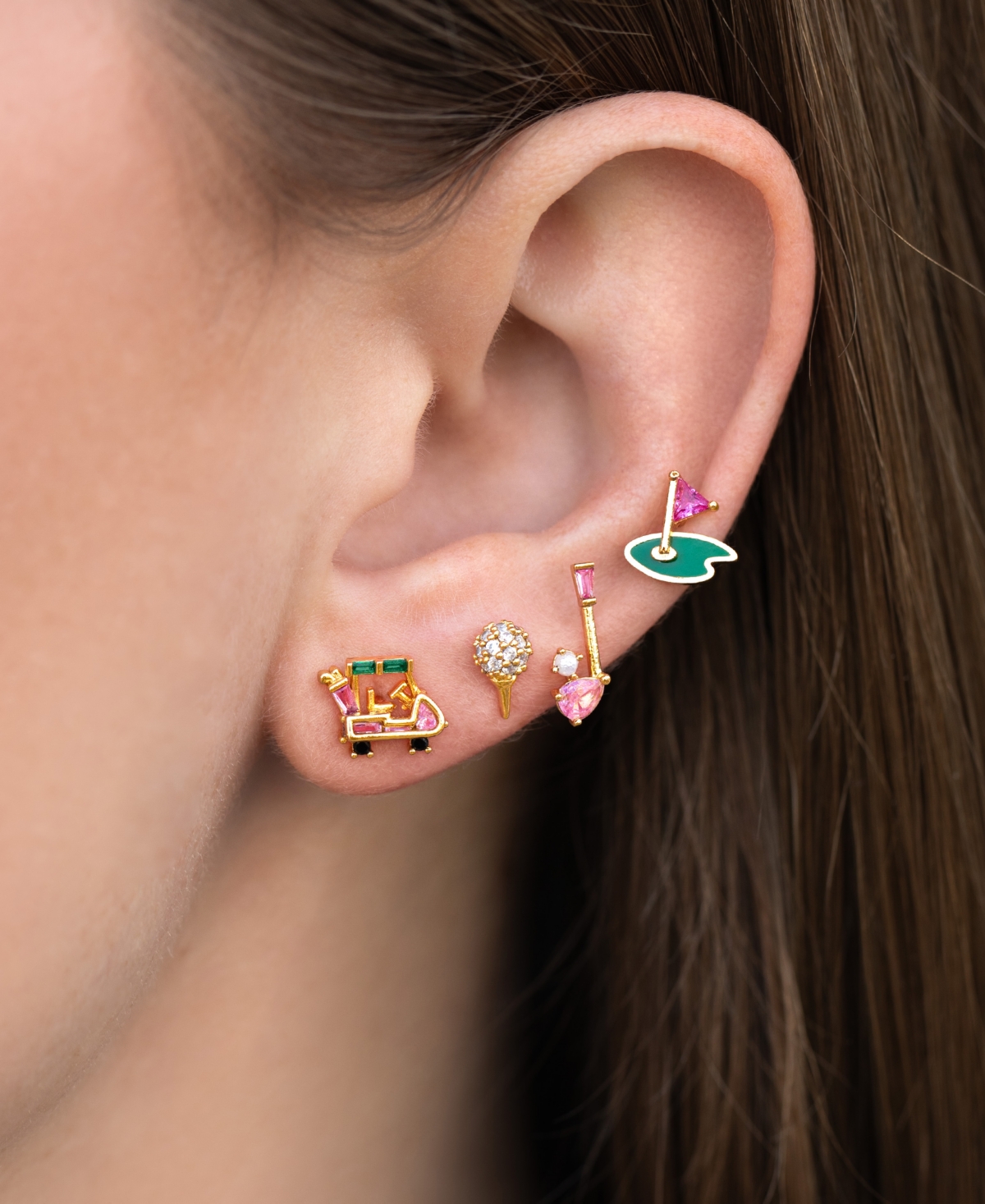 Girls Crew Crystal Gold Plated Hole In One Stud Set