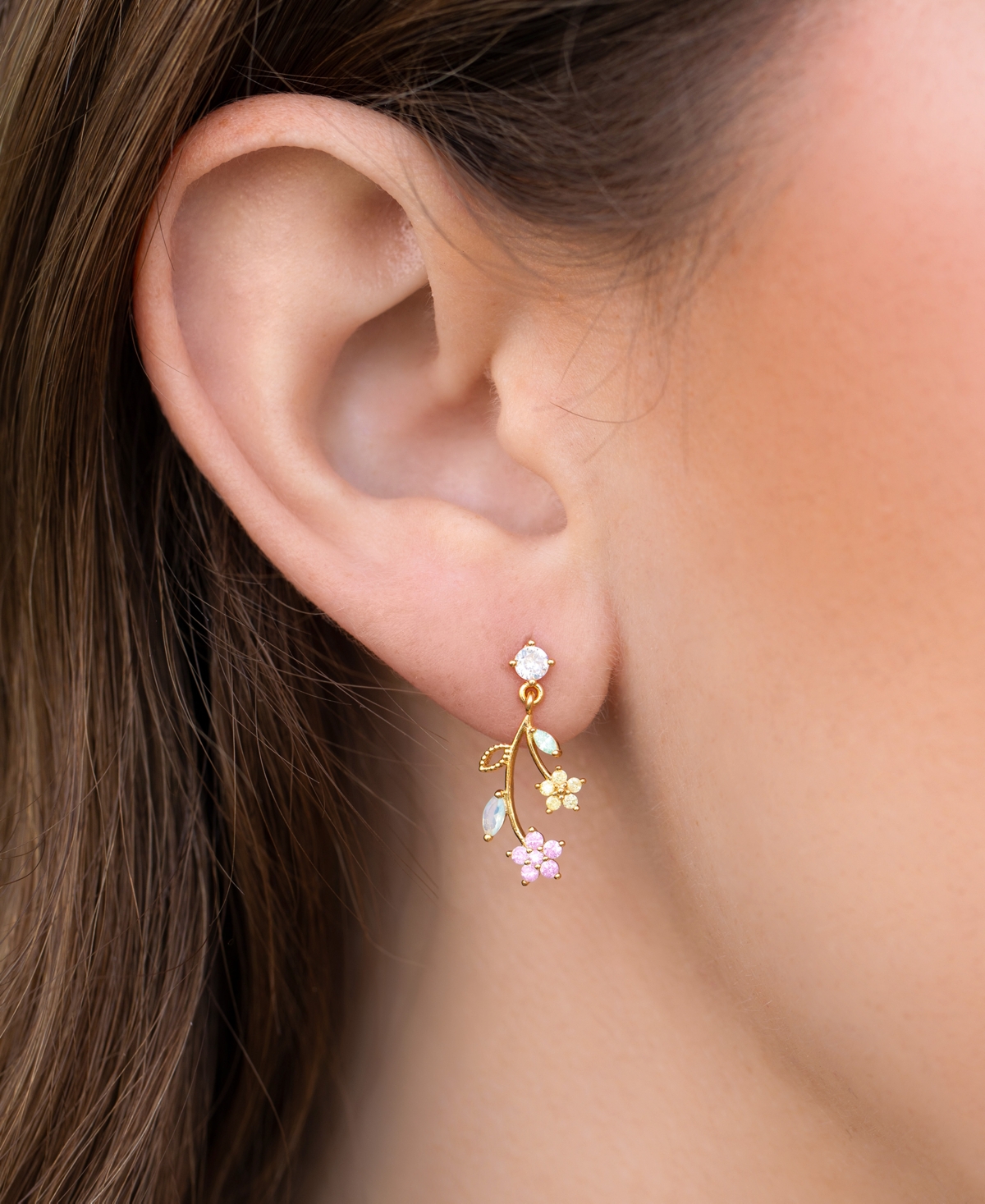 Girls Crew Crystal Gold Plated Flower Stem Dangle Earrings In Gold