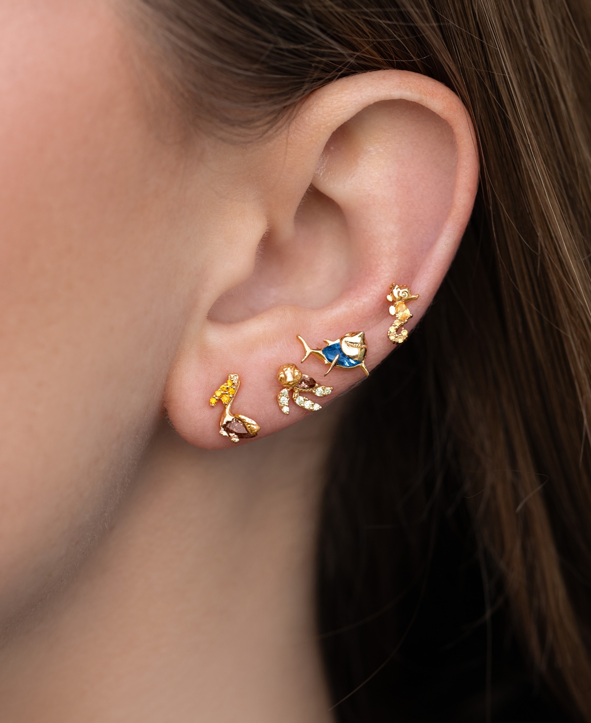 Girls Crew Crystal Gold Plated Pixar Finding Nemo Sea Crew Stud Set In Gold