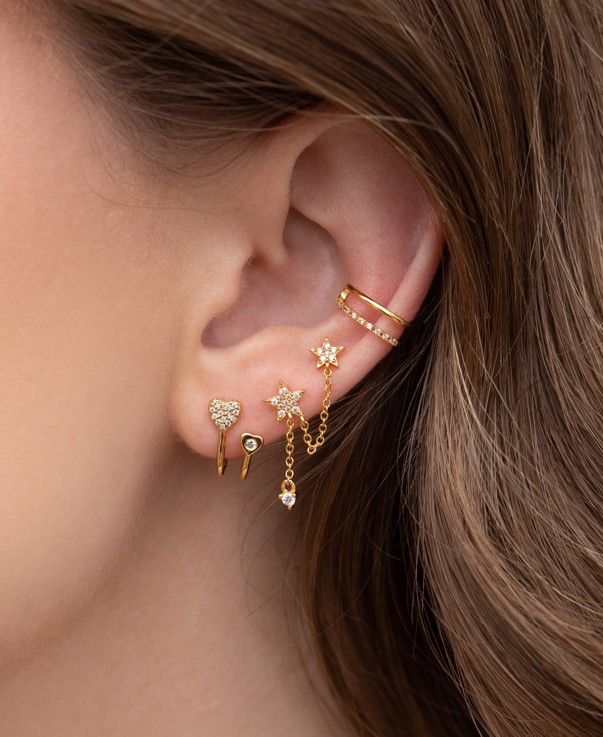 Girls Crew Crystal Gold Plated Moments Cuff Earrings In Gold