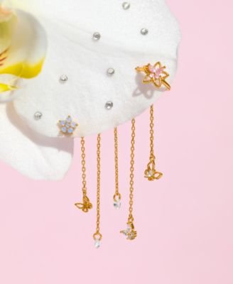 Crystal Gold Plated Mari Chandelier Stud and Cuff Earrings