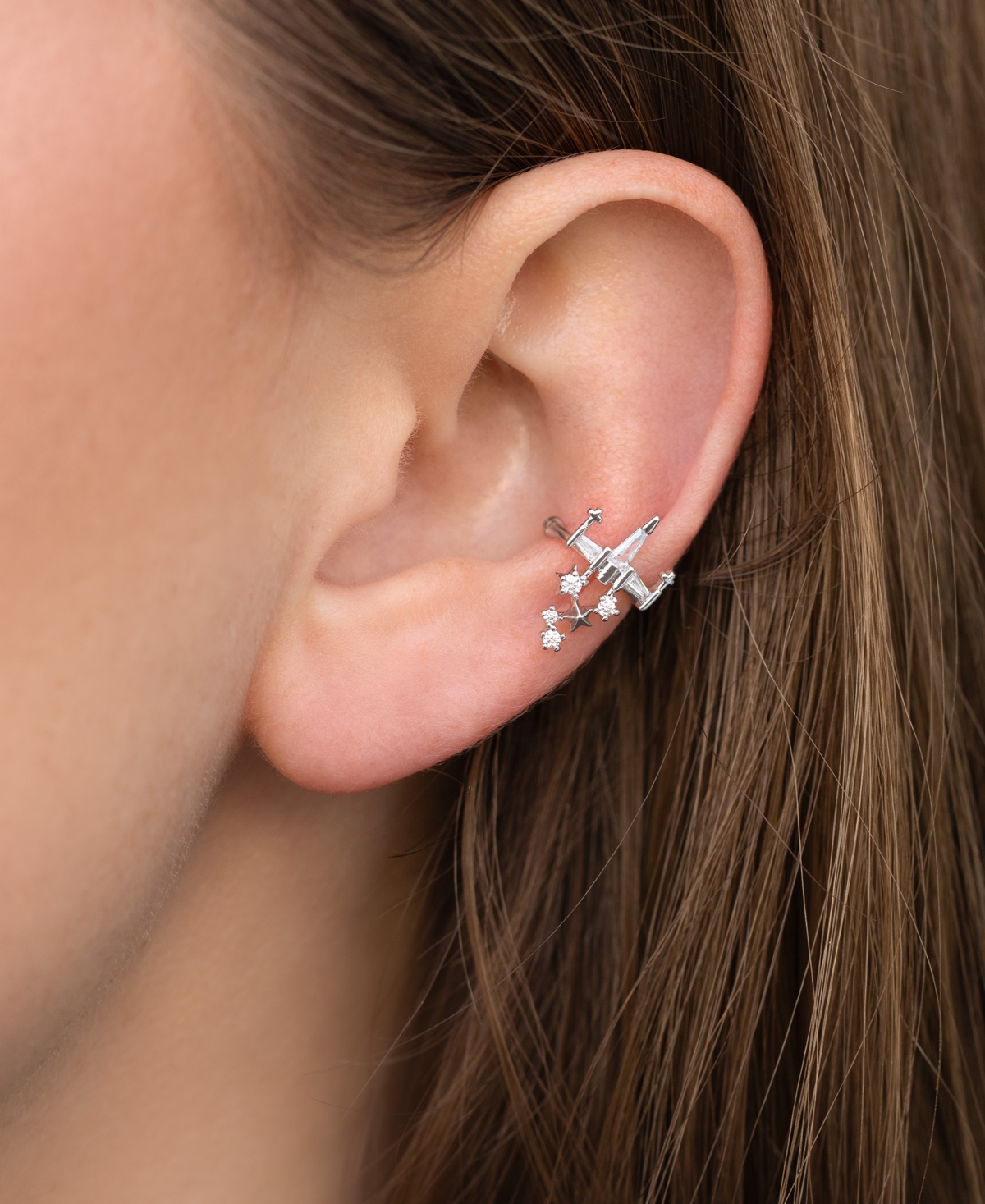 Girls Crew Crystal Star Wars X-wing Ear Cuff In Silver