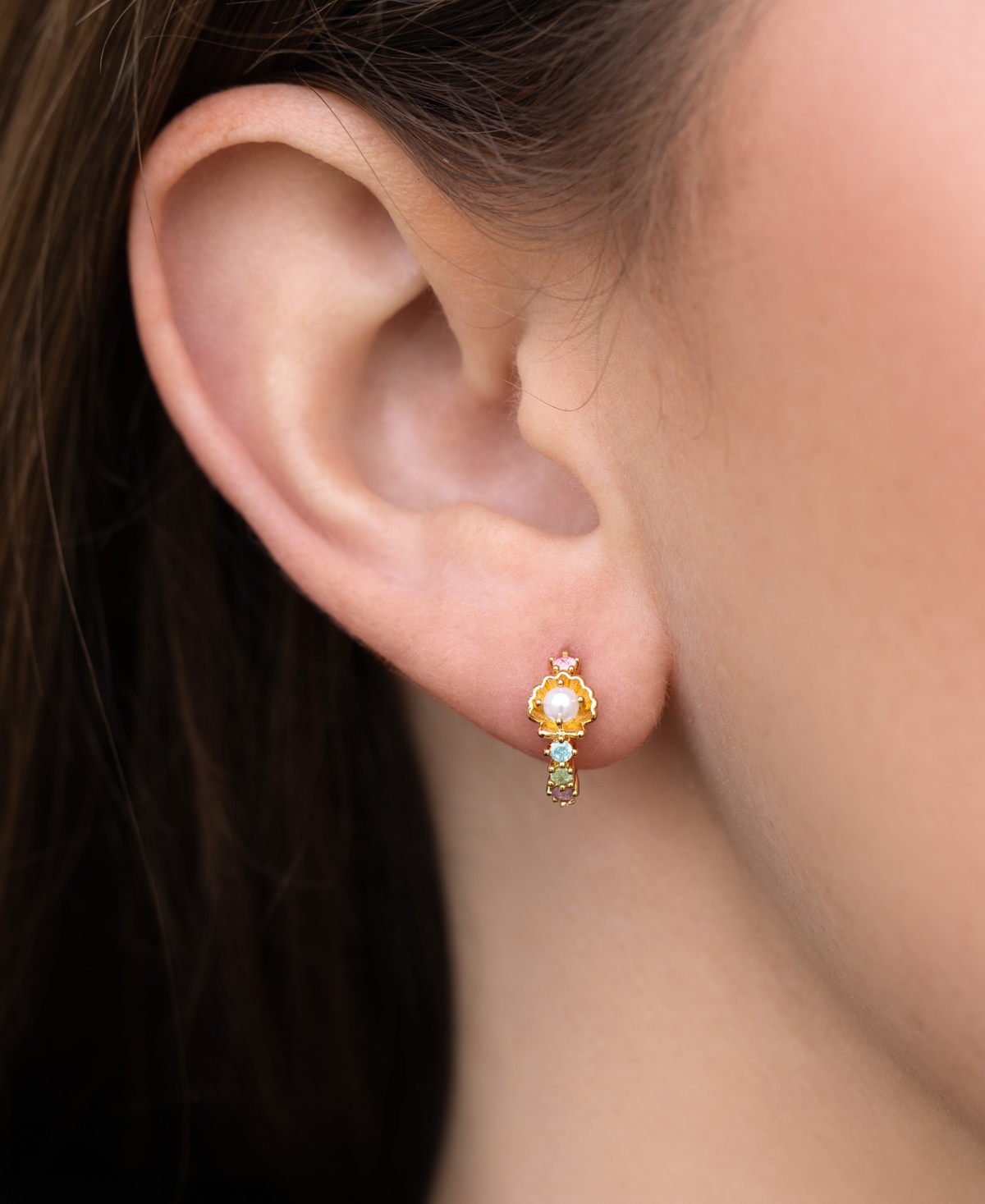 Girls Crew Crystal Gold Plated Saltwater Faux Cultivated Pearl Hoop Earrings In Gold