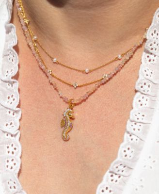 Crystal Pink Sands Gold Plated Beaded Necklace