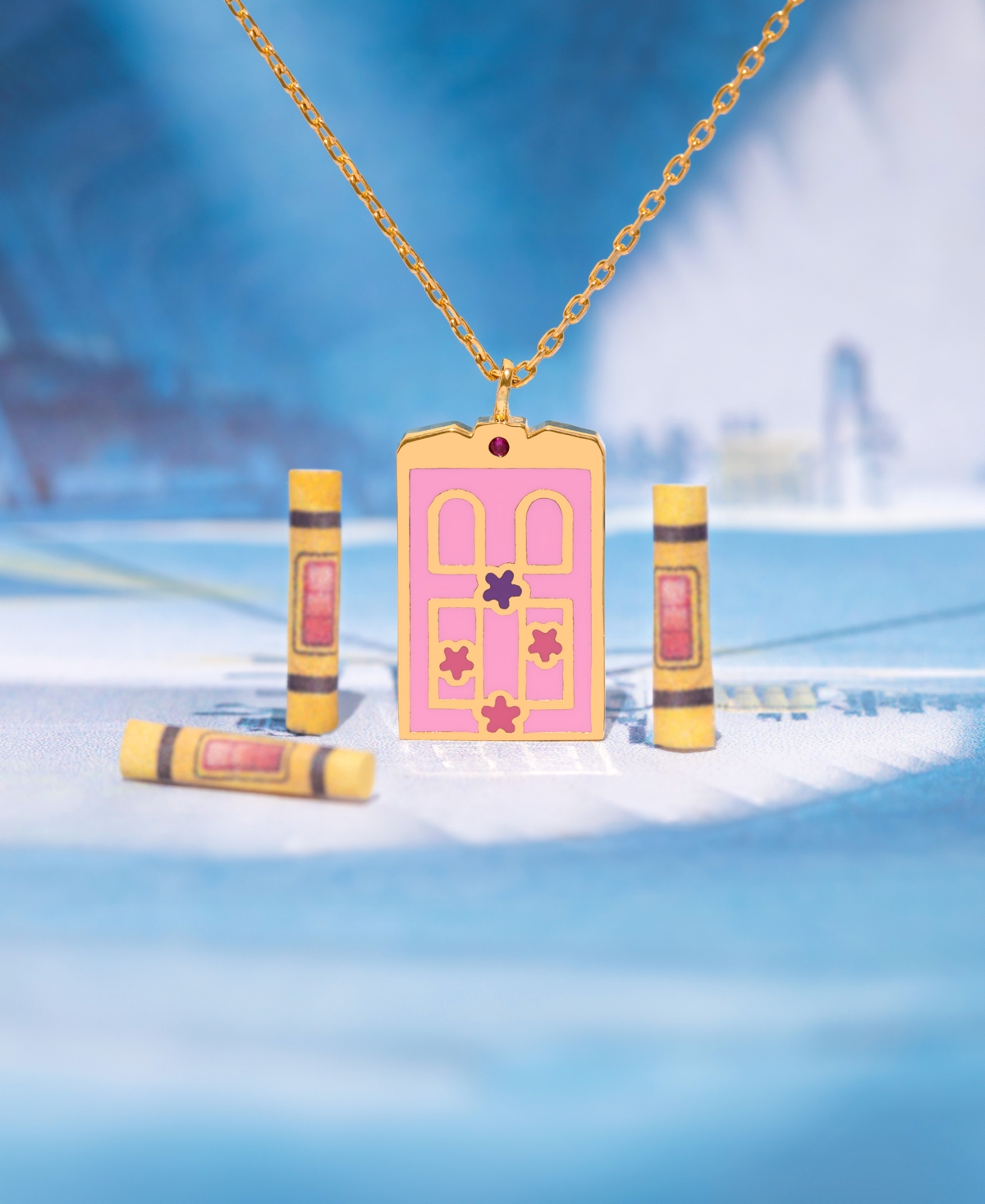 Girls Crew Enamel Pixar Monsters Boo's Gold Plated Door Necklace In Gold