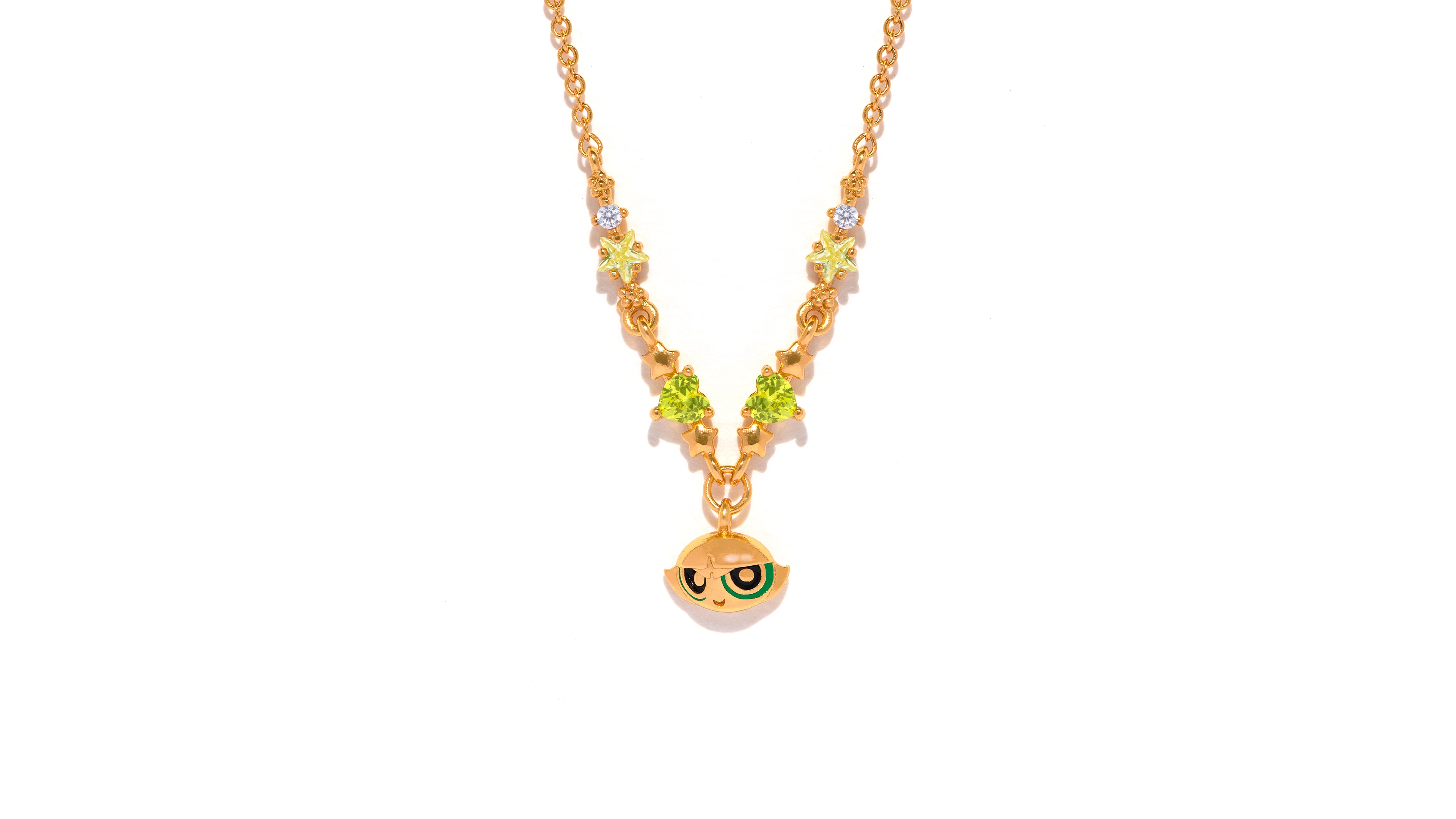 Girls Crew Crystal The Powerpuff Girls Gold Plated Buttercup Necklace