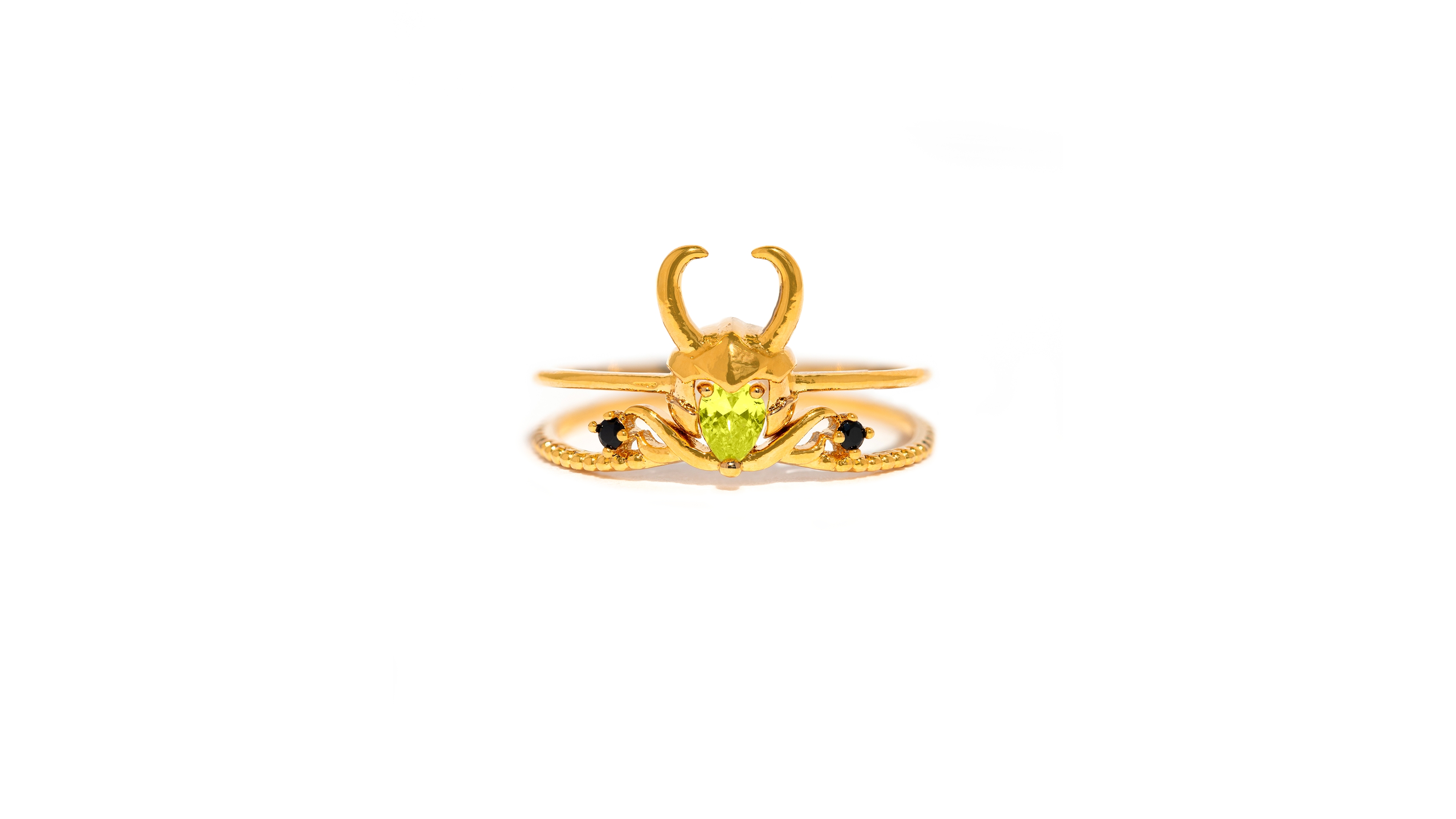 Girls Crew Crystal Gold Plated Marvel Studios Loki God of Stories Ring Set