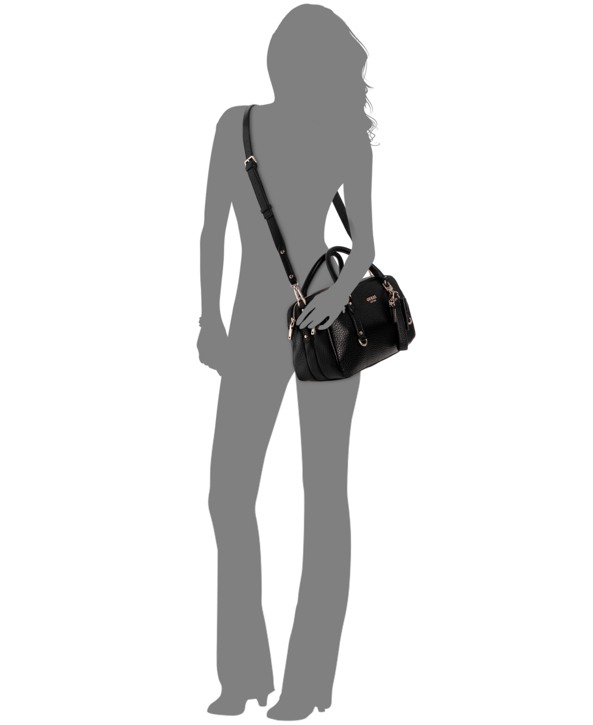 Guess Marsha Medium Box Satchel Bag In Black