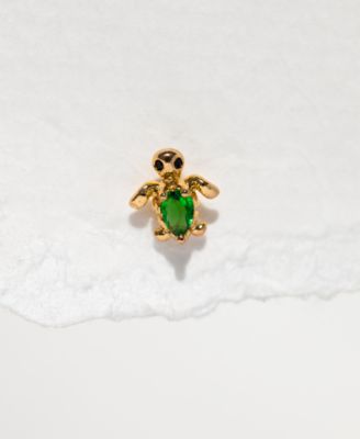 Gold Plated Tiny Turtle Crystal Piercing Style Earrings