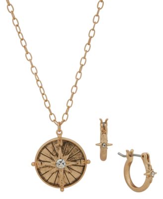 Yellowstone - 2-Pc. Compass Pendant Necklace and Hoop Earrings Gift Set