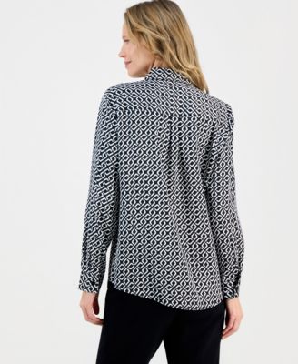 Women's Geometric-Print Button-Front Shirt, Regular & Petite