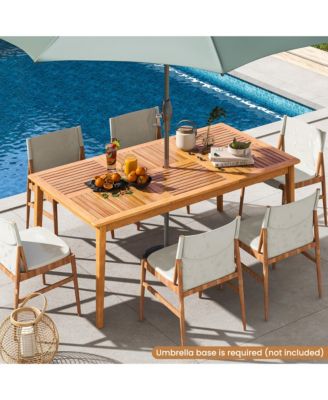 6-Person Outdoor Acacia Wood Dining Table w/ 1.96'' Umbrella Hole Rectangular