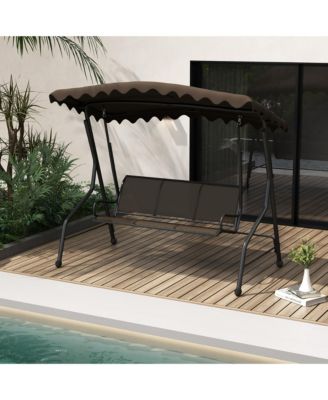 3-Seat Outdoor Swing Porch Canopy Swing w/ Adjustable Shading Breathable Seat