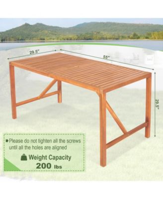 Rectangular Acacia Wood Dining Table 4-6 Person Patio 2'' Umbrella Hole
