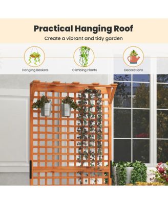 Wooden Planter Raised Garden Bed w/ Planter Box & Trellis Indoor & Outdoor