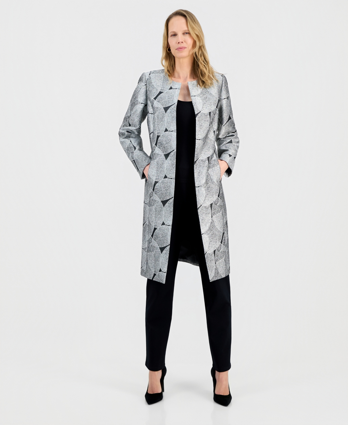 Kasper Women's Leaf Jacquard Long-Sleeve Topper Jacket