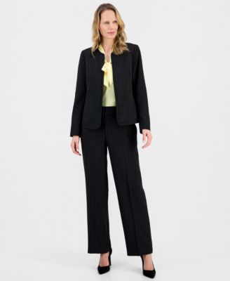 Women's Pinstripe Collarless Open-Front Jacket, Regular & Petite