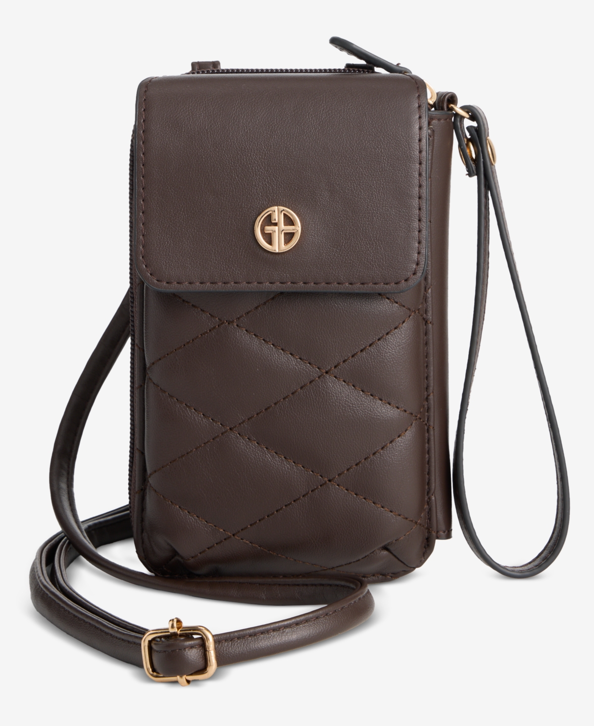Giani Bernini Softy Leather Tech Crossbody Wallet, Exclusively At Macy's In Brown
