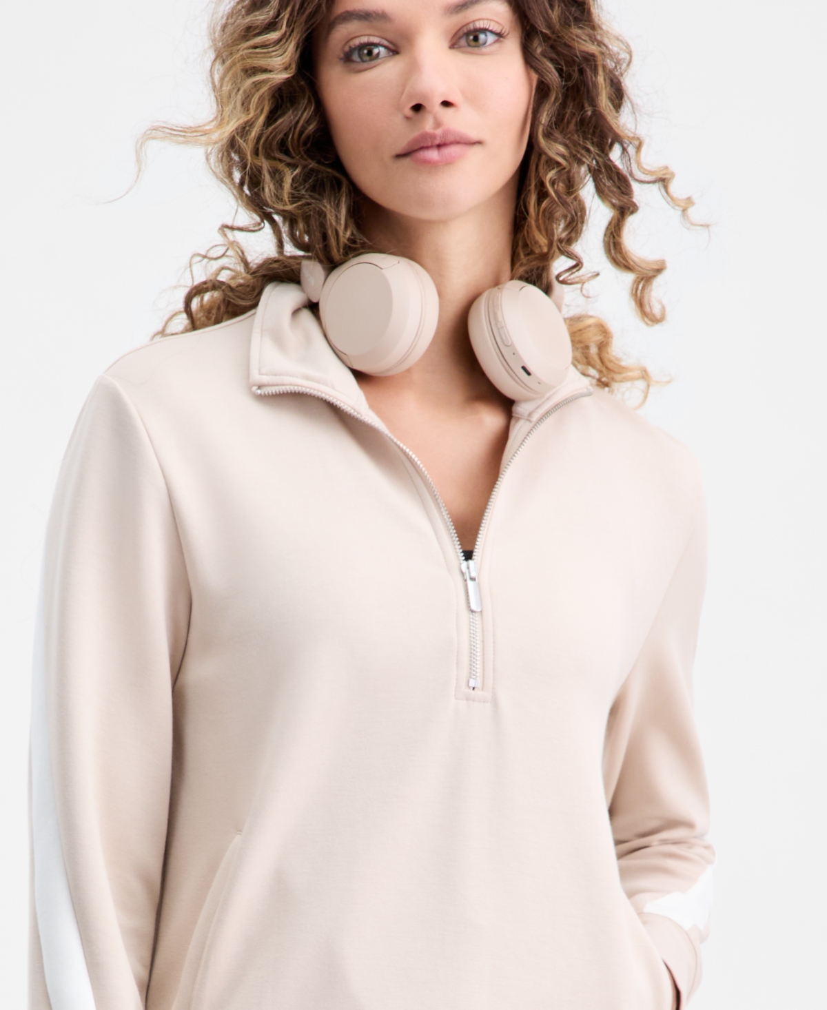 Id Ideology Women's Half-zip Sweatshirt, Macy's Exclusive In Sand