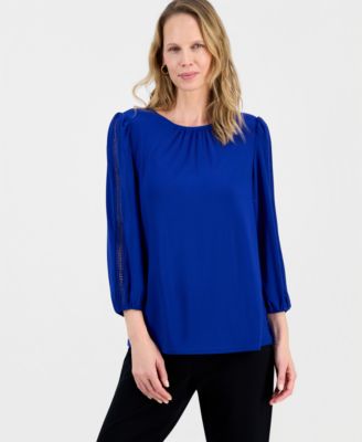 Women's Crewneck 3/4-Lace-Trim-Sleeve Top, Regular & Petite