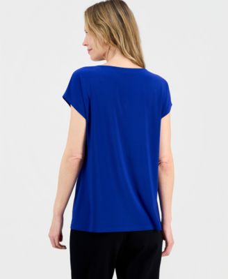 Women's Diamond-Neck Short-Sleeve Top, Regular & Petite