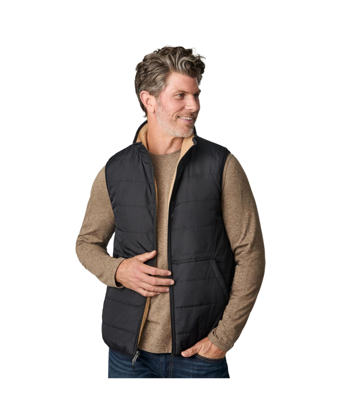 Мужской жилет Free Country Atlas II Quilted Reversible Sherpa, цвет: Чёрный — фото 2