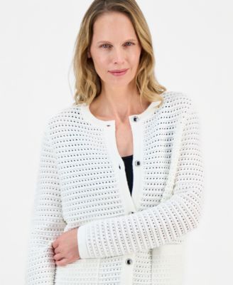 Women's Textured-Stitch Button-Front Cardigan, Regular & Petite