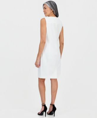 Women's Round-Neck Sleeveless Crepe Sheath Dress