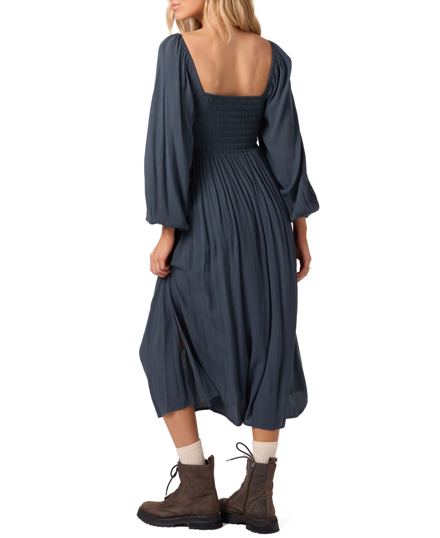 Женское платье O'Neill Gracyn Smocked Long Sleeve Midi, цвет: Сланцевый — фото 4