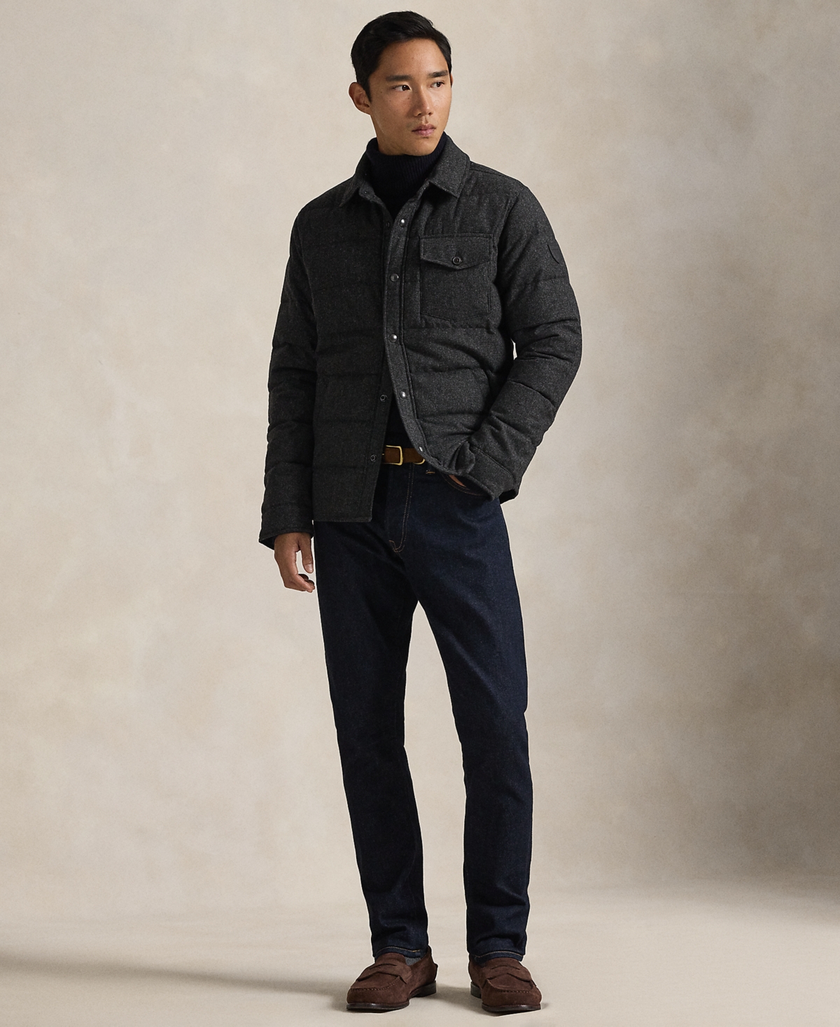 Polo Ralph Lauren Men's Straight Collar Quilted Down Shirt Jacket In Black