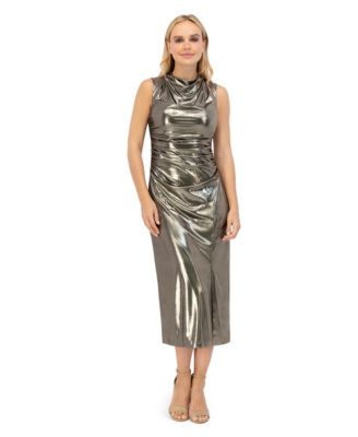 Vince Camuto - Women's Metallic Cowlneck Ruched Dress