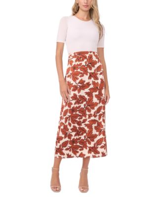 Vince Camuto - Women's Floral Print Side Slit Long Pencil Skirt