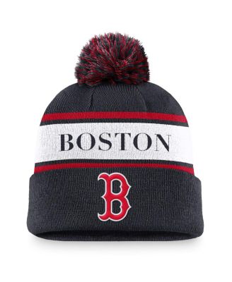 Nike - Men's Navy Boston Red Sox Team Stripe Peak Cuffed Knit with Pom Hat