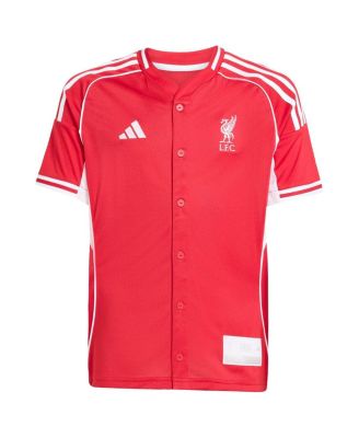 Big Boys and Girls Red Liverpool Full-Button Baseball Jersey