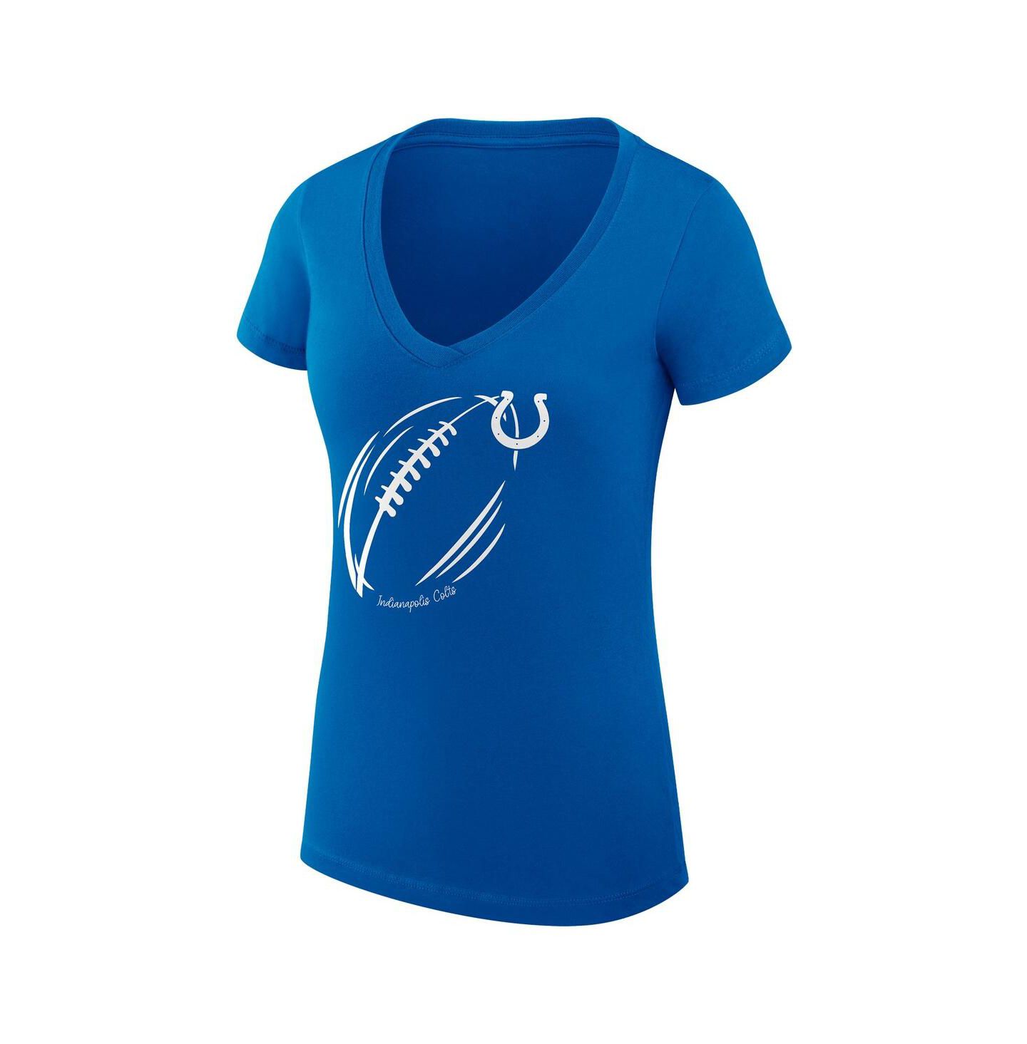 Женская футболка G-III 4Her by Carl Banks Royal Indianapolis Colts Super-Slim Fit Lightweight Subtle Football V-Neck — фото 2