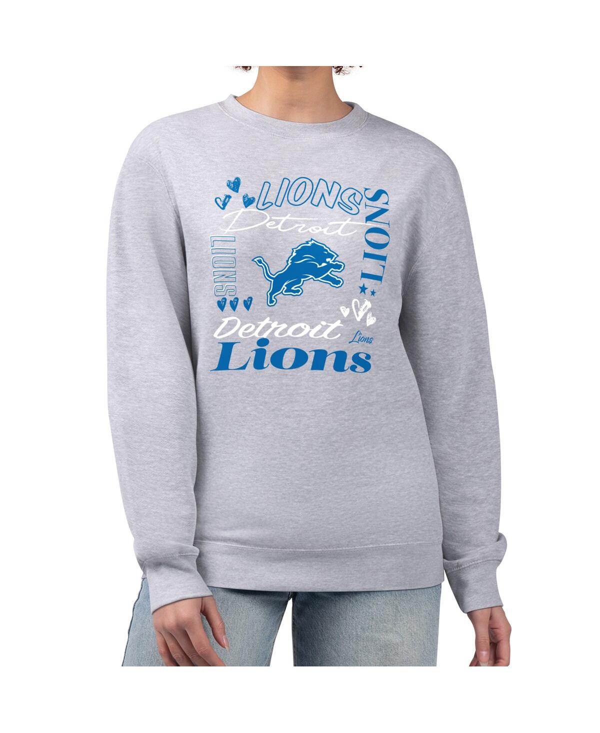 G-iii 4her By Carl Banks Women's Heather Gray Detroit Lions Collage Graphic Fleece Pullover Sweatshirt