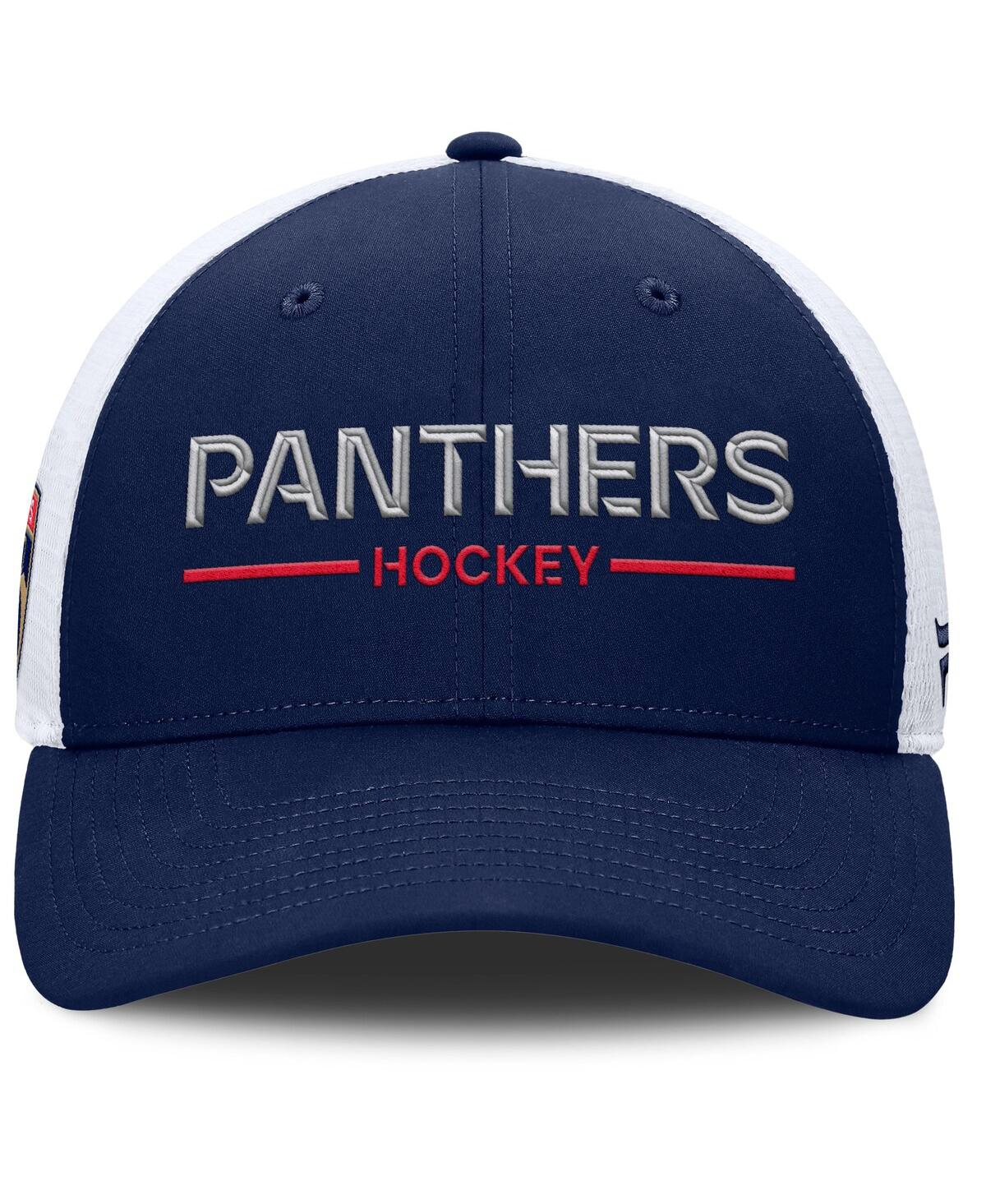 Fanatics Men's Navy/White Florida Panthers Authentic Pro Rink Lockup Adjustable Trucker Hat
